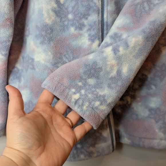 Tradition Country Blue Pink White Snow Fleece Grandma Zip Up Sweater Medium - Picture 8 of 10